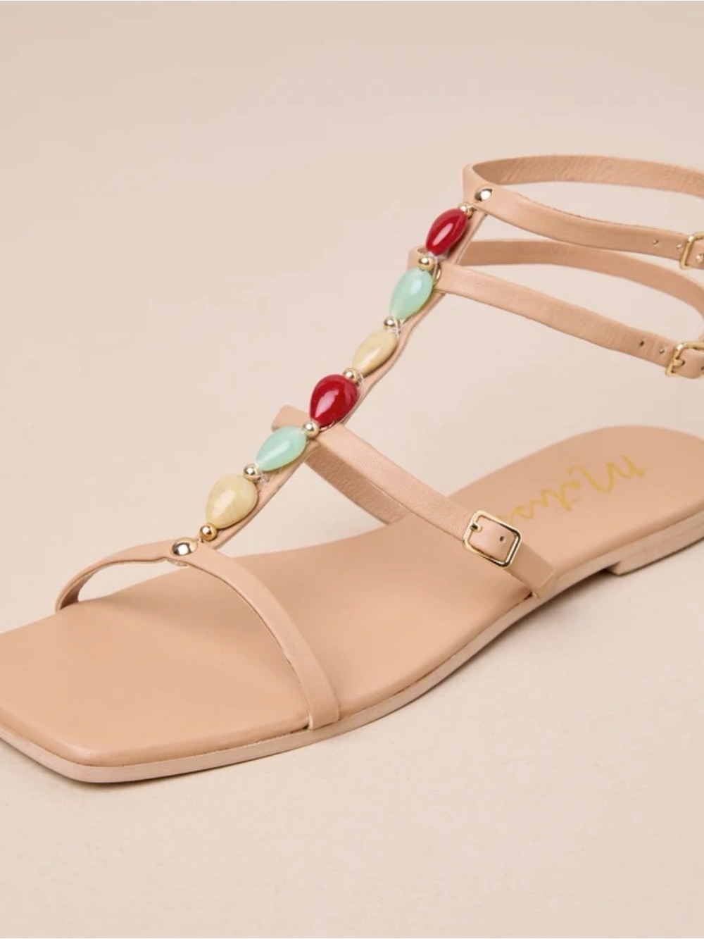 Verona Natural Beaded Leather Gladiator Sandals